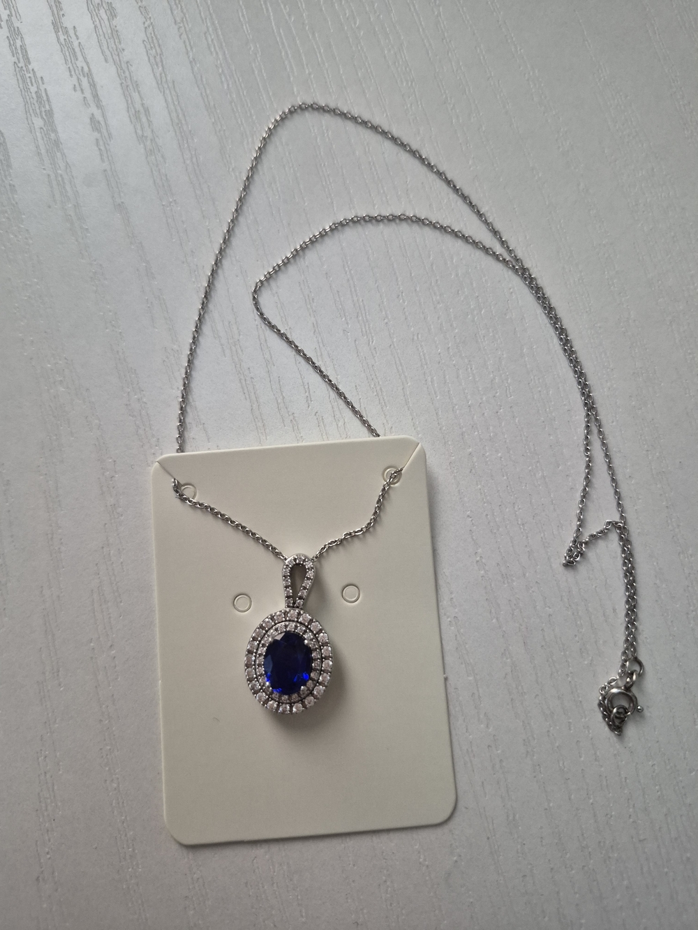 Sterling Silver Blue Sapphire Oval Pendant Necklace
